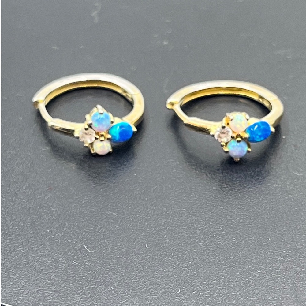 Vintage Sterling Gold Vermeil Round Oval Opal White Topaz Pierced Huggie Earring